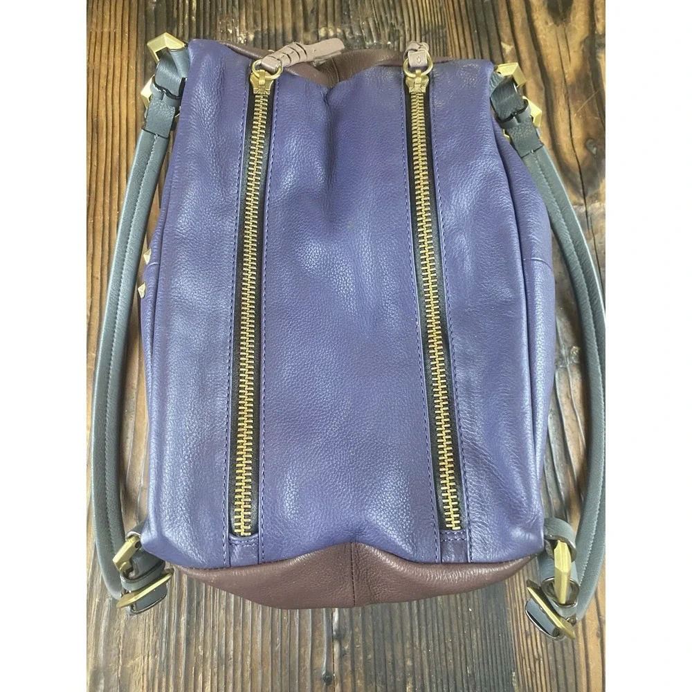 OrYani Pebbled Leather Double Zip Purse Color Block Purple,Teal & Burgandy